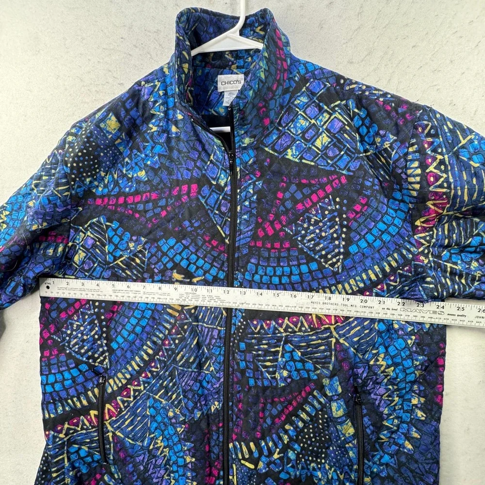 Chico's 3 Quilted Silk Bomber Jacket Women Size XL Full Zip Art to Wear Eclectic - Picture 11 of 12